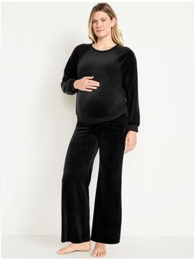 Old Navy Maternity Black Velour Lounge Set Size M Wide Leg Pants 2-Piece
